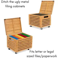 BirdRock Home Bamboo Rolling File Storage Organizer Box with Lid - Natural