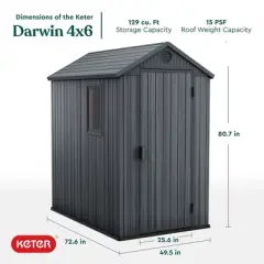 Keter Darwin 4'x6'  Spacious Heavy Duty Organizing Storage Shed - Gray