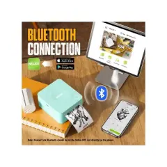 Nelko PM230 Portable Bluetooth Sticker Printer Green with 2pk 54mmx3.5m White Rolls