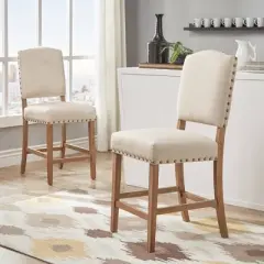 Set of 2 24" Iverson Nailhead Trim Linen Counter Height Barstools - Inspire Q