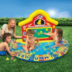 Banzai Jr School Splash Inflatable Educational Learning Schoolhouse Water Play Mat with 39 Letters, Numbers, and Shapes for Ages 3+