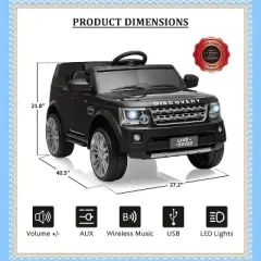 Garvee Kids' 12V Licensed Land Rover Ride-On Car with Remote Control, MP3 Player, LED Lights, Spring Suspension, Ride On Toy for Ages 2&ndash;6