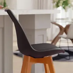 Emma and Oliver Set of Two Upholstered Dining Stools with Matching Attached Seat and Wood Frame