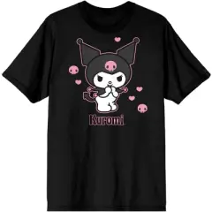 Sanrio Kuromi Anime Hearts & Skulls Unisex Black Graphic Tee Shirt