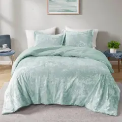 Intelligent Design King/California King Arabella Crushed Velvet Faux Shearling Reversible Comforter Set Aqua: Hypoallergenic Teen Bedding