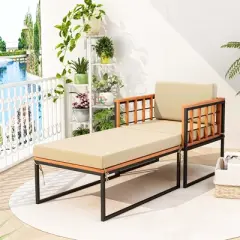 Costway 1/2 PCS Outdoor Furniture Set Patio Acacia Wood Armchair with Long Ottoman Cozy Seat