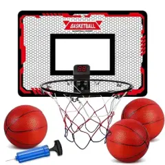 MOVSSOU Indoor Basketball Hoop for Kids Automatic Scoring Electronic Scoreboard with 3 Balls Basketball Toy