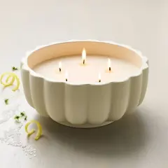5-Wick Rustic Ceramic Salt Scalloped Jar Candle Cream 32oz - Hearth & Hand&trade; with Magnolia: Farmhouse Decor, Sea Salt Scent