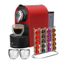 ChefWave Espresso Machine for Nespresso (Red), Capsule Holder, and Cups Bundle
