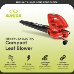 Sun Joe Electric Powered Leaf Blower, 6 Amp Motor & 155 MPH Air Speed, SBJ597E-RED