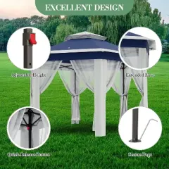 Garvee Pop Up Gazebo,13x13FT Outside Canopy Tent with 6 Pcs Mosquito Netting, Double-Layer Pop Up Canopy for Backyard & Patio Furniture