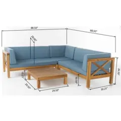 FIONECA X-Back 4-Piece Outdoor Sofa Set with Cushions & Coffee Table, Patio Conversation Set for Garden, Deck, Backyard, Blue