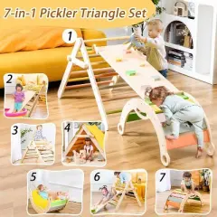 deli 7 in 1 Pikler Triangle Set, Large Size Toddler Climbing Triangle Set, Wooden, Foldable Montessori Climbing Set