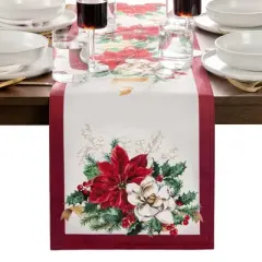 Poinsettia Garlands Engineered Table Runner - Multicolor - 13x70 - Elrene Home Fashions