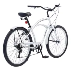 INFURNIC Bicycles, 7 Speed Bicycles, Beach Cruiser Bike with Wide Wheels, Silver, 69.29"*28.32"*43.2"