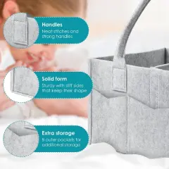 Itopfox 2-Pack Diaper Caddy Organizer with Handle, Portable Nursery Storage Bin for Baby Essentials, Grey