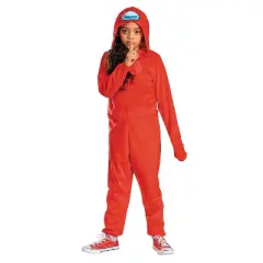 Among Us Kids' Red Impostor Hooded Halloween Costume Jumpsuit - Red - 4-6