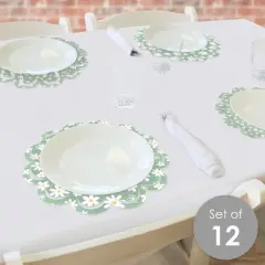 Big Dot of Happiness Sage Green Daisy Flowers - Floral Party Round Table Decorations - Paper Chargers - Place Setting For 12