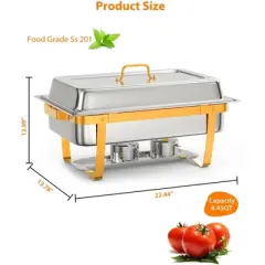Chafing Dish for Buffet Set,8 QT Chafers and Buffet Warmers Sets with Folding Frame, Spoon & Tweezer for Weddings Parties Catering Events,Gold