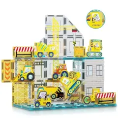 PICASSO-TILES Magnetic Tiles for Kids, 45PCS Construction Theme, Magnet STEM Building Blocks Educational Toy