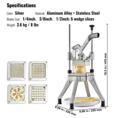 VEVOR Commercial Chopper with 4 Replacement Blades Commercial Vegetable Chopper Stainless Steel French Fry Cutter Potato Dicer & Slicer