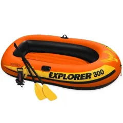 Intex Compact Inflatable Fishing 3 Person Raft with Pump & Oars & 1 Person Tube
