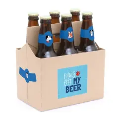 Big Dot of Happiness Pawty Like a Puppy - Dog Baby Shower or Birthday Party Decorations for Women and Men - 6 Beer Bottle Label Stickers and 1 Carrier