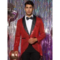 Lars Amadeus Men's Shawl Lapel Wedding Party Shiny Sequin Tuxedo Tailcoat