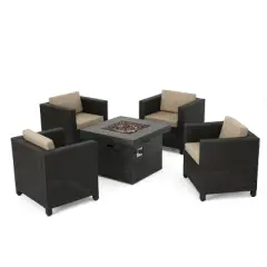 Puerta 5pc All-Weather Wicker Patio Club Chairs with Firepit Brown/Gray - Christopher Knight Home