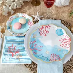 Kate Aspen Beach Party 62 Piece Coastal Party Tableware Set, Birdal Shower Decorations Plates & Napkins, Vibrant Floral Nautical (16 Guests)