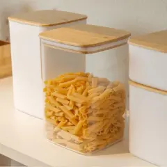 OU Airtight Food Storage Container 3.7qt, Clear Plastic Food Storage Container with Leak Proof Bamboo Lid, Stackable Kitchen Pantry Organizer