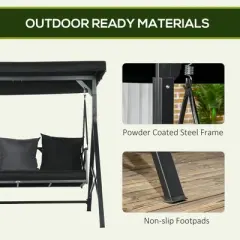 3-Seat Patio Swing Chair with Cushion, Throw Pillows & Adjustable Canopy