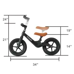 Trimate: Toddler 12" Black Balance Bike with Inflated Tire, Ages 3-5