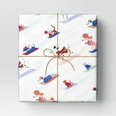 30&rdquo; 25 sq ft Christmas Roll Wrap Dogs Sledding on Cream - Wondershop&trade;