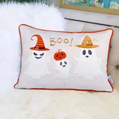 Gulches Embroidered Ghost Pillow &uml;C 14x20 Fall Accent with Insert & Cover for Halloween Fireplace Decor, Spooky Web Trim