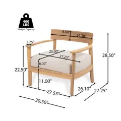 Set of 2 Acacia Wood Outdoor Lounge Chairs with Cushions,Patio Club Chairs with Backrest and Beige Seats-Maison Boucle