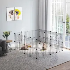 PawHut Pet Playpen DIY Small Animal Cage 36 Panels Portable Metal Wire Yard Fence with Door and Ramp for Rabbits, Kitten, Puppy 14 x 14 in