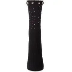 Memoi Women's Ribbed Rhinestone Studded Cotton Rich Crew Sock