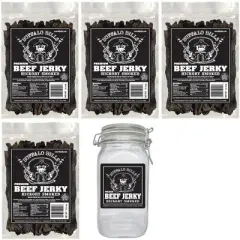 Buffalo Bills 5-Piece Hickory Smoked Beef Jerky & Glass Jar Gift Tool Bags (4 bags and 1 jar)
