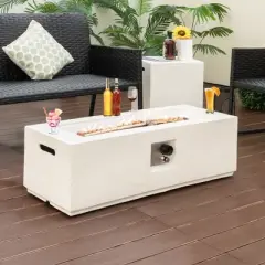 Tangkula Patio Terrazzo Fire Pit Table 50,000 BTU w/ Hideaway Propane Tank Table & Cover