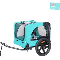 DOMETOUR Pet Bike Trailer for Small/Medium Dogs, Easy Fold, Quick Release Wheels, Non-Slip Floor, Internal Leash Light Blue