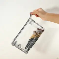 Unique Bargains Clear Portable Waterproof Makeup Bag Silver Tone 1 Pc