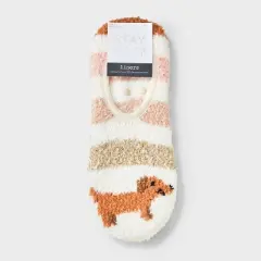 Women's Dachshund 2pk Cozy Liner Socks - Oatmeal/Ivory 4-10