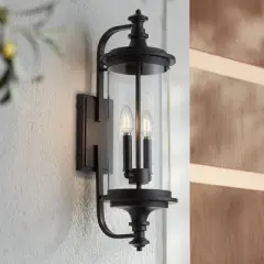 Possini Euro Design Medici Modern Outdoor Wall Light Fixture Black Metal 24 1/2" Clear Glass for Post Exterior Barn Deck House Porch Yard Patio Home