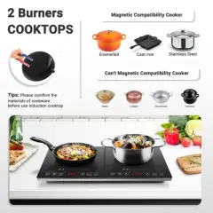 Dual Induction Cooktop with 10 Hour Timer, 7 Blade Cooling Fan, 18 Power and 20 Temperature, 1800W Induction Stove with Residual Heat Indicators