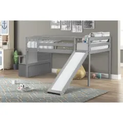 Twin size Loft Bed with Staircase, Safety Guardrails and Slide-ModernLuxe