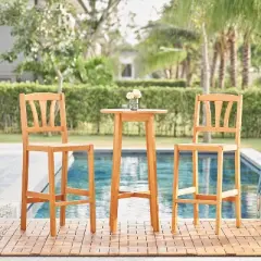 Kapalua 3pc Honey Nautical Eucalyptus Wooden Outdoor Bar Set - Vifah