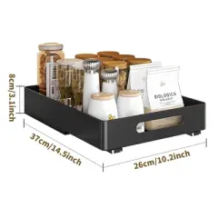 Black Pull Out Cabinet Organizers 14.5" Deep Slide Out Drawers Fixed with Adhesive Film for Pots, Roll Out Shelf Storage for Kitchen Organization