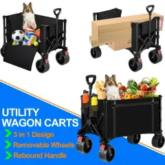 Heavy Duty Collapsible Folding Wagon Cart, Foldable Wagon with All-Terrain Wheels, Portable Utility Cart for Grocery, Garden