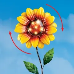 Collections Etc Solar Sunflower Metal Wind Spinner Garden Stake 10.5 X 5 X 47.75